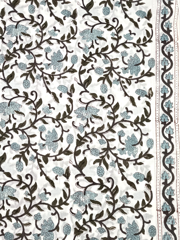 Mughal Aqua Sky And Brown Floral Kalamkari Jaal Print