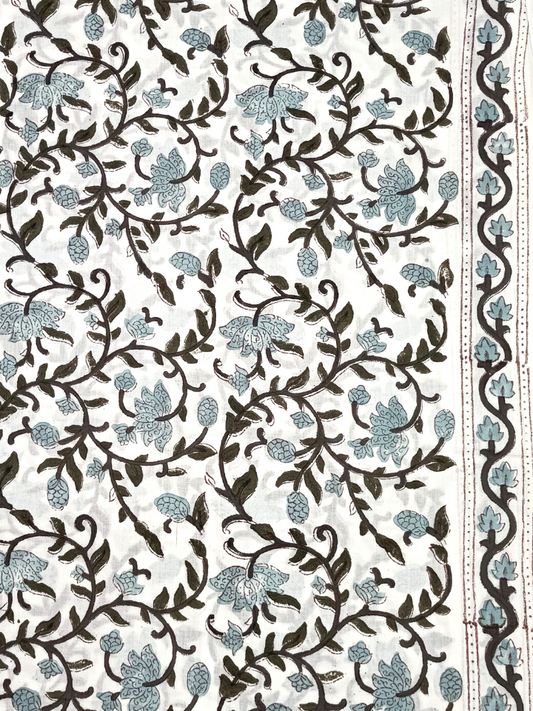 Mughal Aqua Sky And Brown Floral Kalamkari Jaal Print