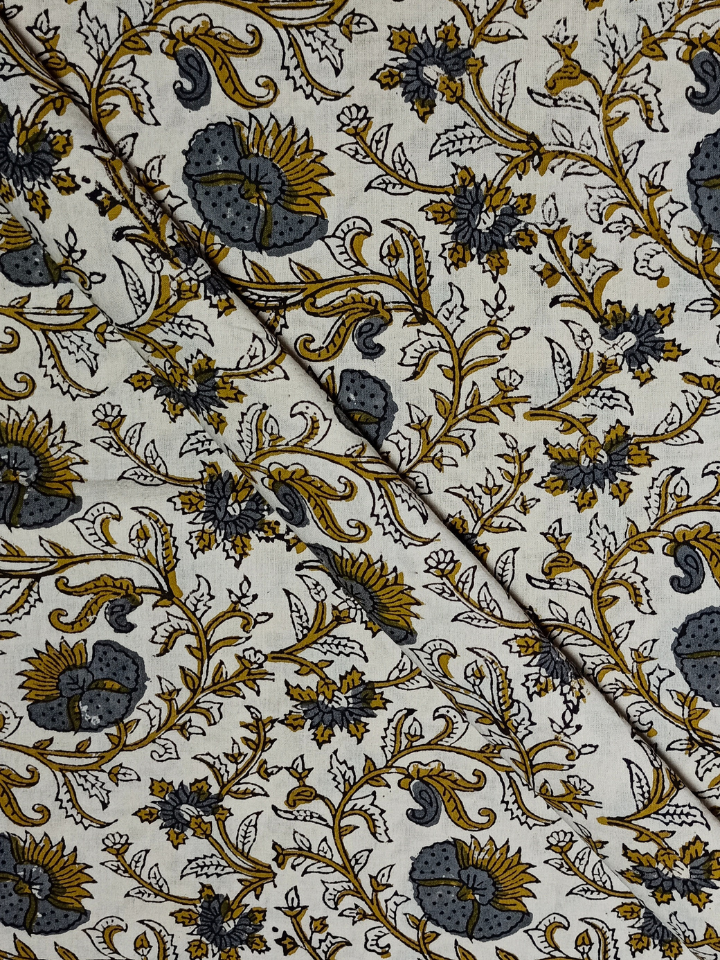 Bagru Kalamkari Grey Colour Floral Jaal Print