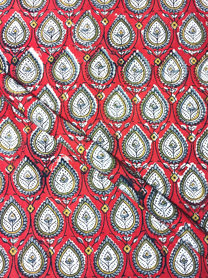 Bagru Kalamkari Red And Grey Small Butti Print