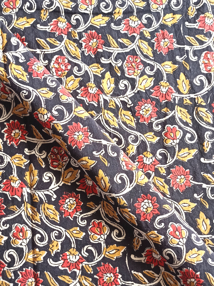 Bagru Kalamkari Red And Yellow Floral Jaal  Block Print