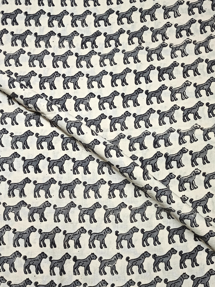 Bagru Grey Dog Motif Hand Block Print