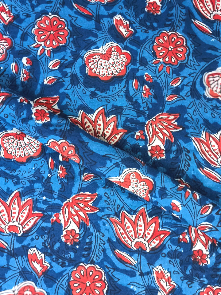 Jawtha Kalamkari Red And Indigo Floral Root Jaal Print