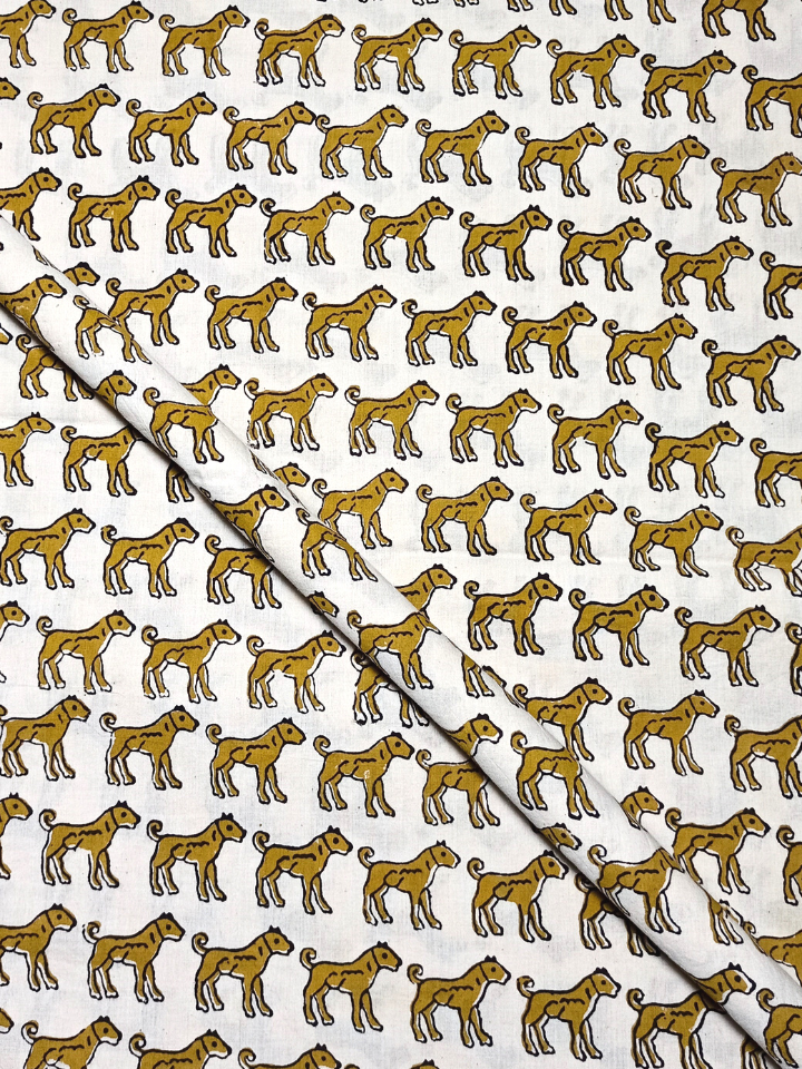 Bagru Yellow Dog Motif Hand Block Print