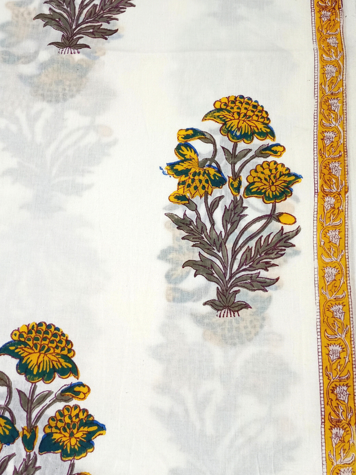 Mughal Yellow And Brown Floral Butta Print