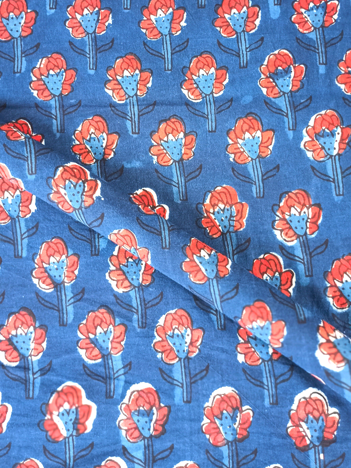 Jawtha Small Red And Indigo Floral Butti Print