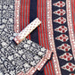 Bagru Kalamkari Floral Jaal Off Black Base With Red Flower Border Block Print Saree