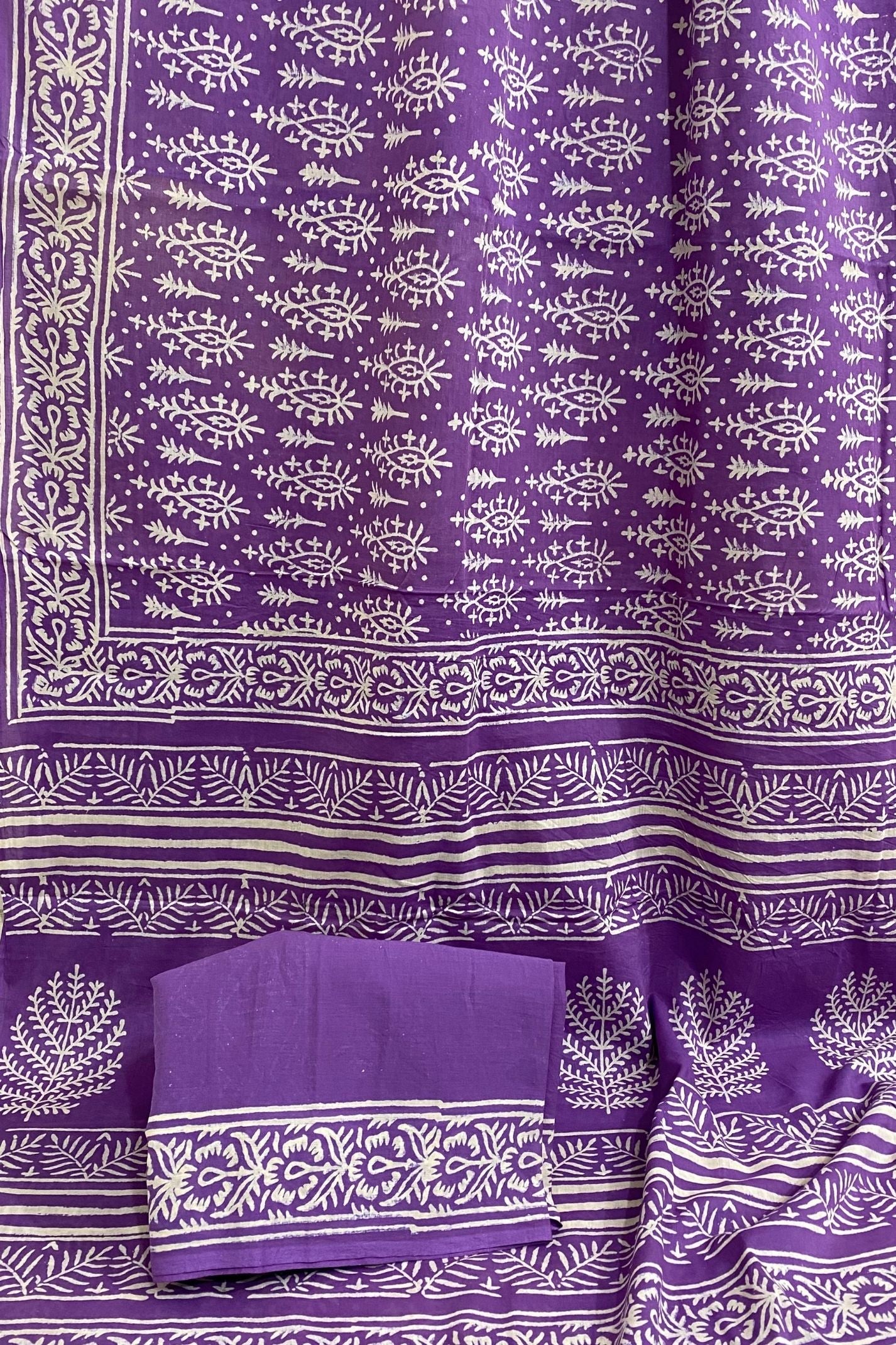 Small Butti Purple Base With White Butti  Hand Block Print Saree