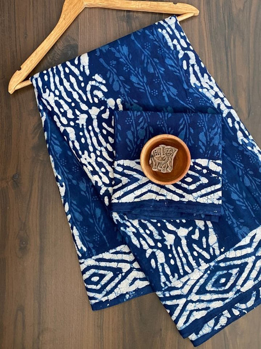 Sherka Kalamkari Jaal Chimki Mud Dabu Indigo Base With 3 Kaam Sakpara Border Hand Block Print