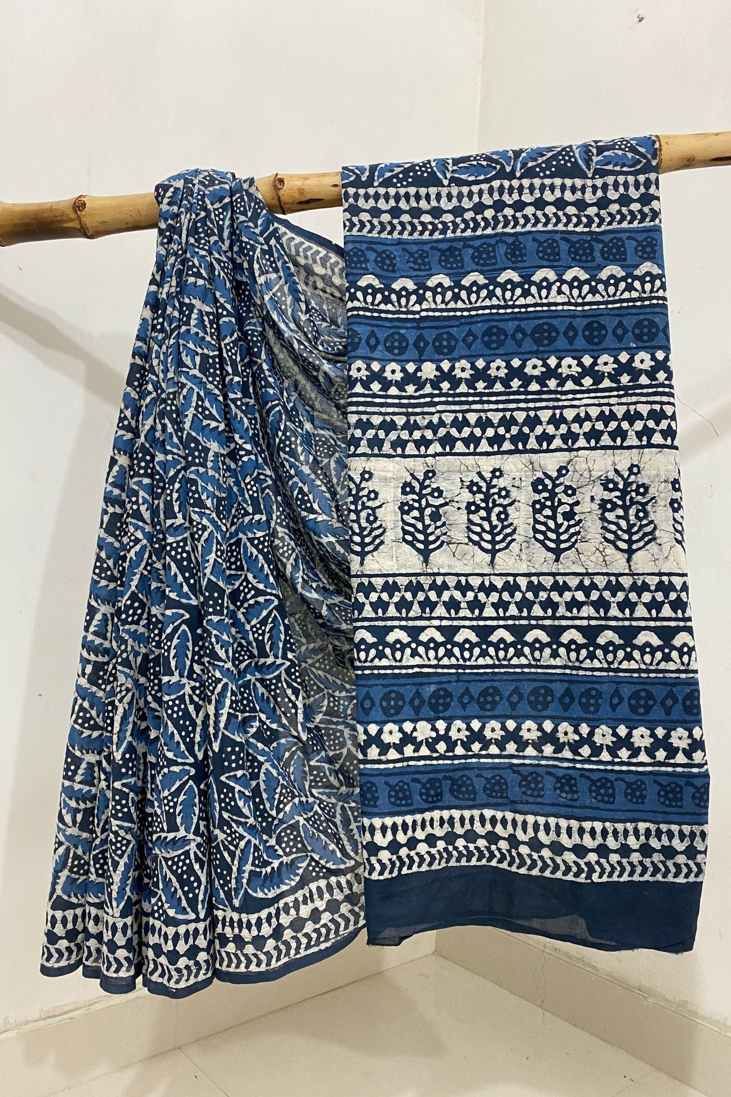 Indigo Neel Pati Jaal off White Hand Block Print Saree