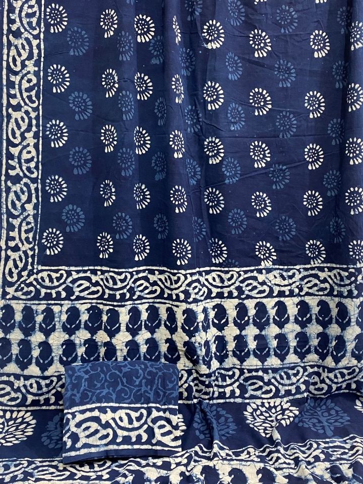 2 Kaam Chakari Indigo Base With Off White Dabu Body With Dabu Base  Keri Leave Border Hand Block Print