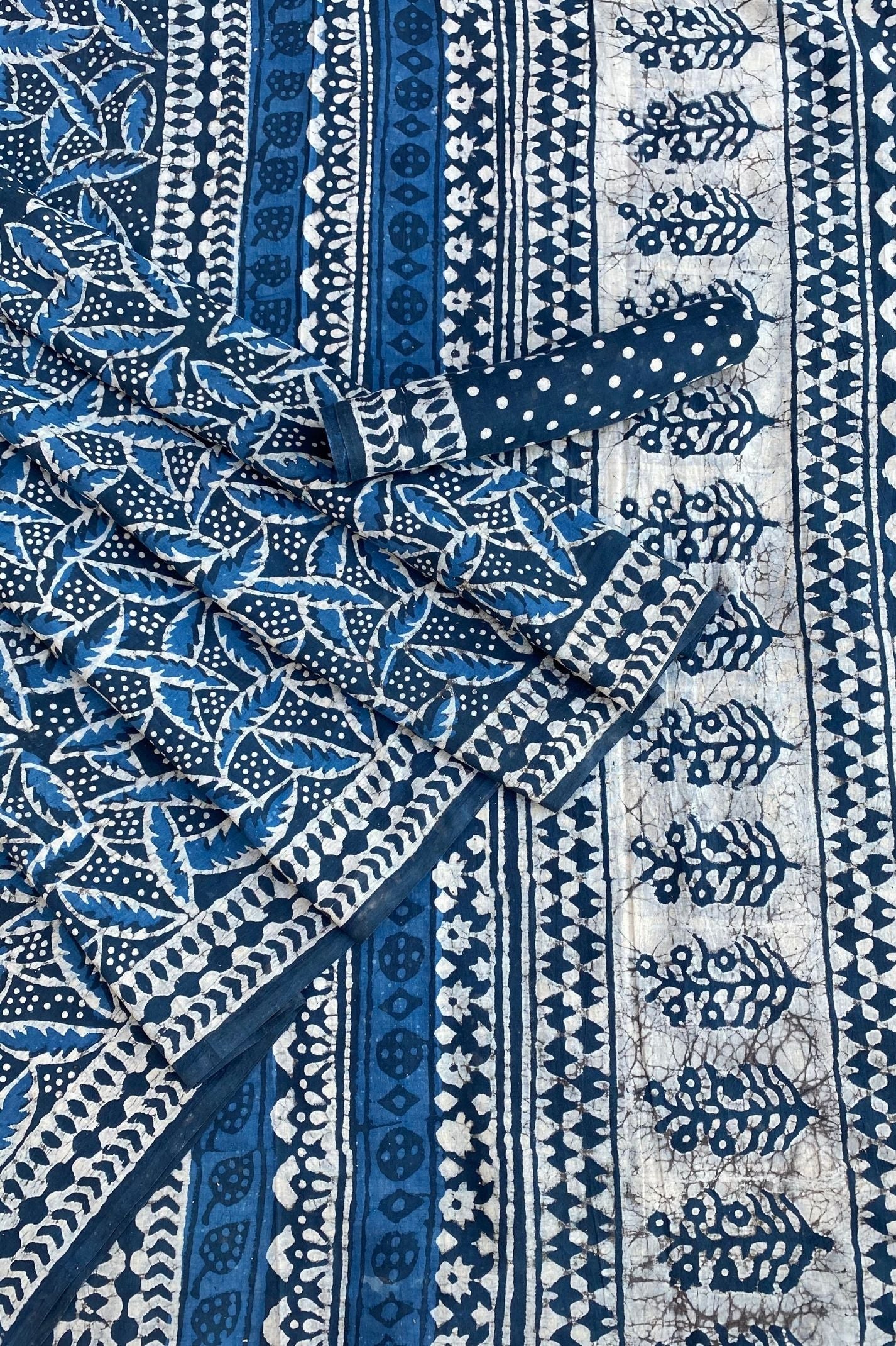 Indigo Neel Pati Jaal off White Hand Block Print Saree