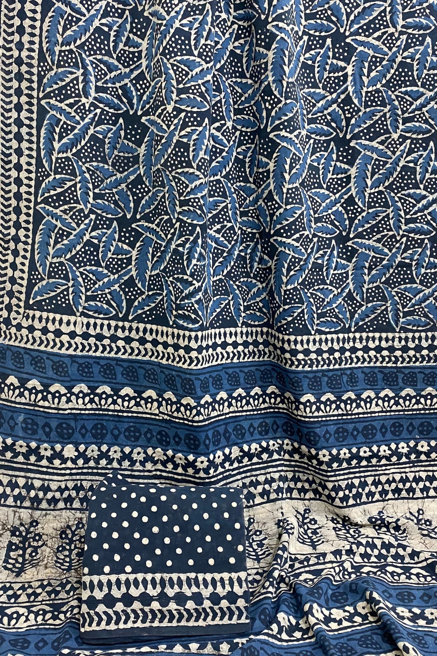 Indigo Neel Pati Jaal off White Hand Block Print Saree