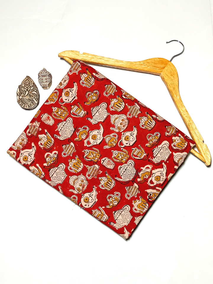 Bagru Kalamkari Yellow And White Motif With Red Base Print