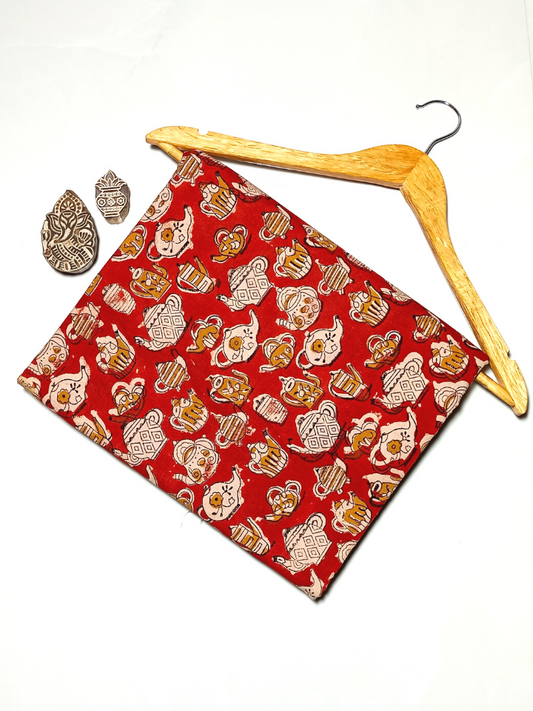 Bagru Kalamkari Yellow And White Motif With Red Base Print