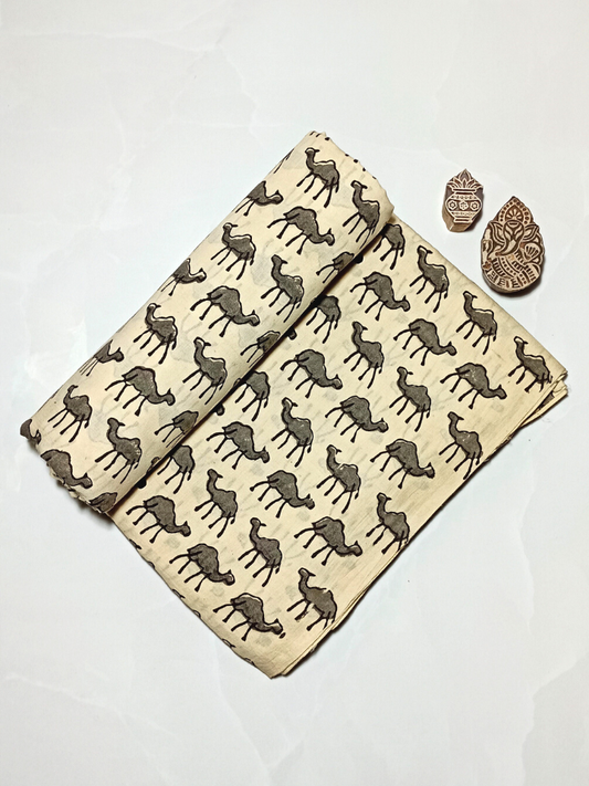 Bagru Grey Camel Motif Hand Block Print