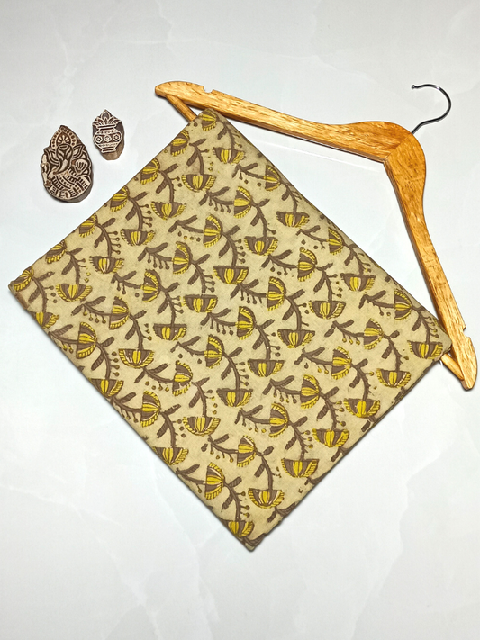 Ajrak Kashish  Mustrad Yellow Umbrella Jaal With Off Cream Base Print