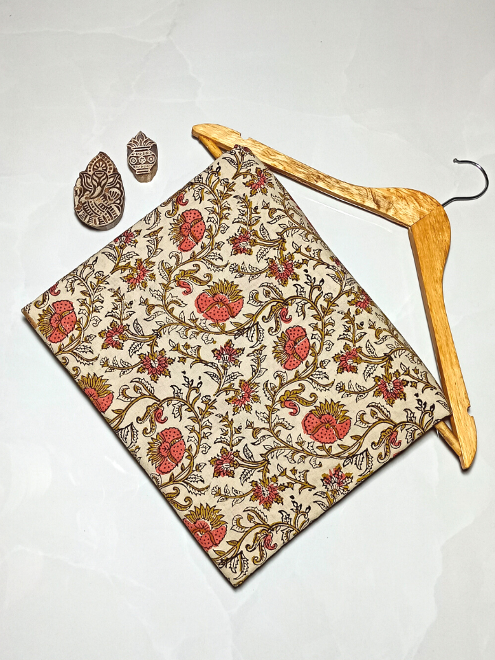 Bagru Kalamkari Orange And Yellow Floral Jaal Block Print