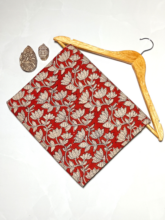 Bagru Kalamkari Red And Grey Flower Jaal Print