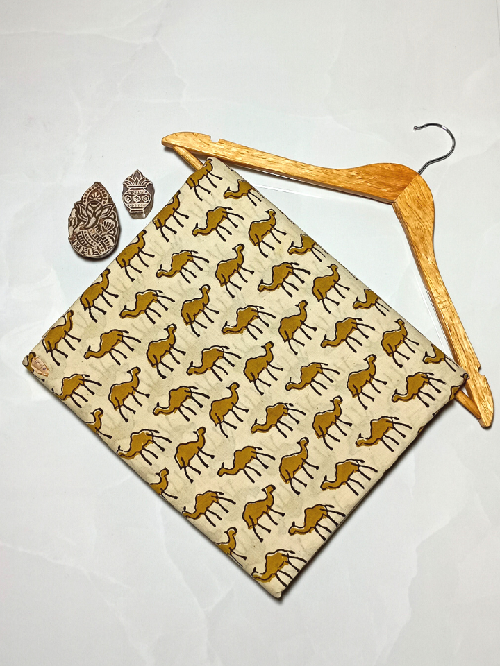 Bagru Yellow Camel Motif Hand Block Print