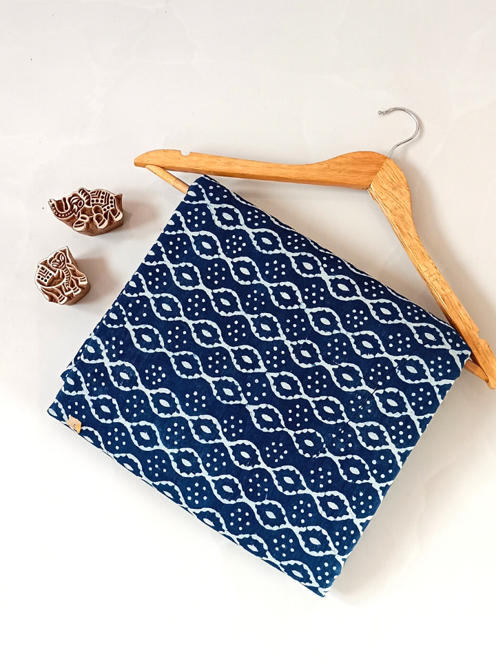 Dabu Indigo Geometric Chain Sakapara Print