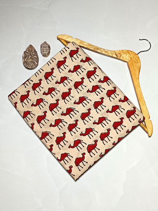 Bagru Red Camel Motif Hand Block Print