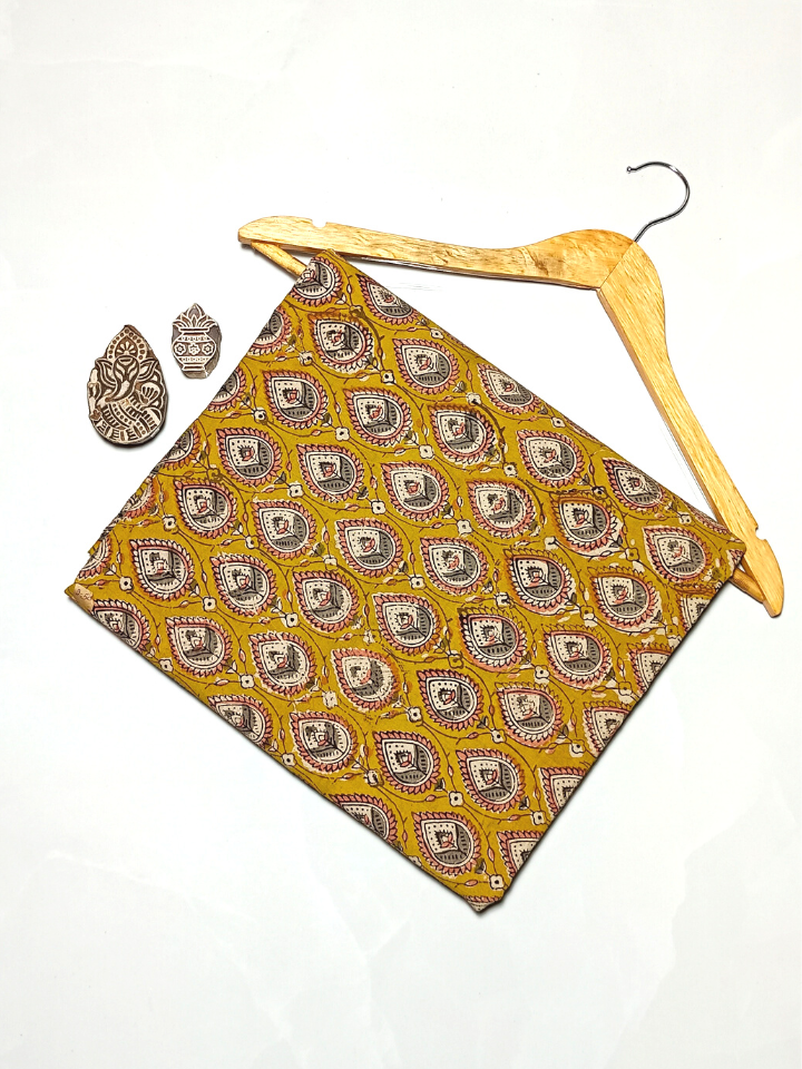 Bagru Kalamkari Grey And Yellow Small Butti Print