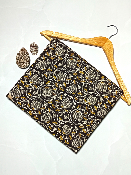 Bagru Kalamkari Grey Lotus With Red Root Jaal Print