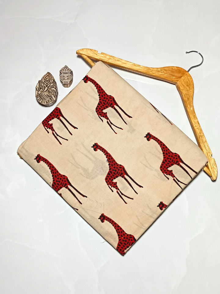 Bagru Red Giraffe Motif Hand Block Print