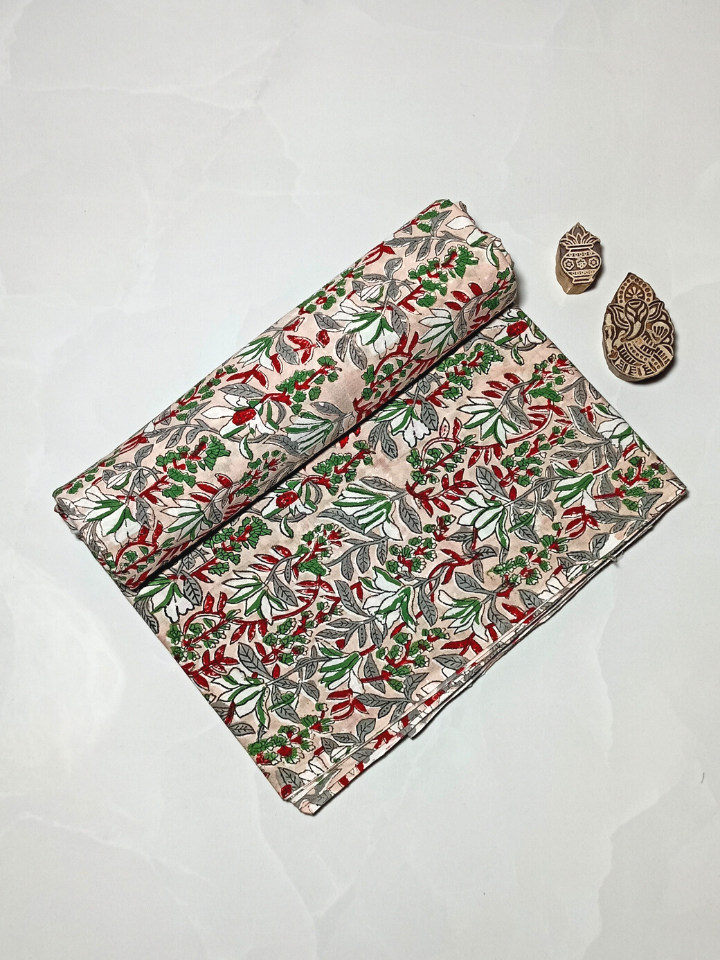 Rapid Red And Green Patti Kalamkari Floral Jaal Print