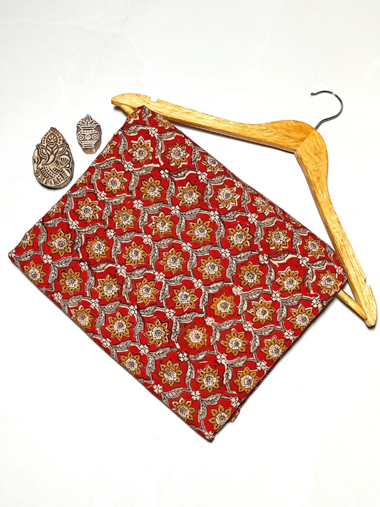 Bagru Kalamkari Mustrad Yellow With Grey Leaves Print