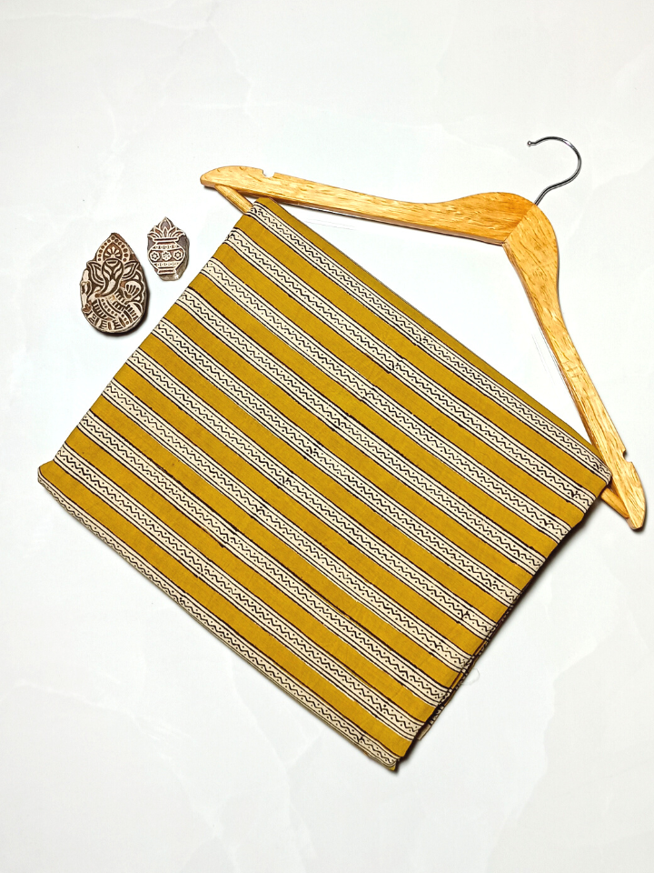 Bagru Kalamkari Yellow With Block All Over Print