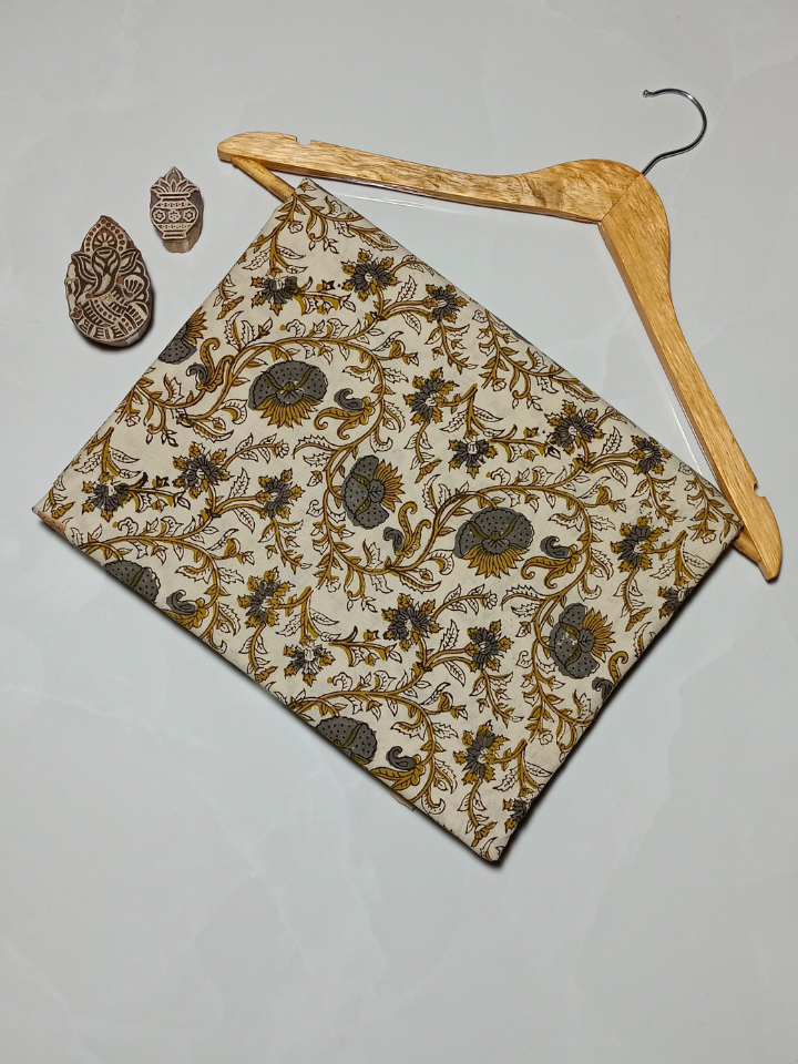 Bagru Kalamkari Grey Colour Floral Jaal Print