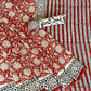 Kalamkari Floral Jaal Red Base With Off Cream Flower With Black Sakpara Border Hand Block Print Saree