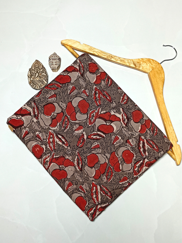 Jawtha Red And Grey Flower Ruuj Jaal Print