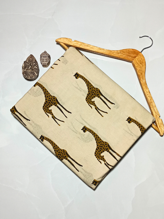 Bagru Yellow Color Giraffe Motif Hand Block Print