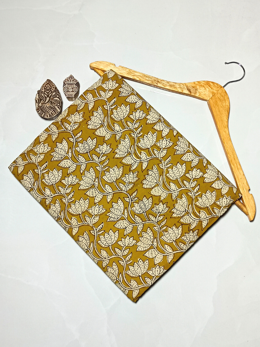 Bagru Kalamkari Yellow And Grey Flower Jaal Print