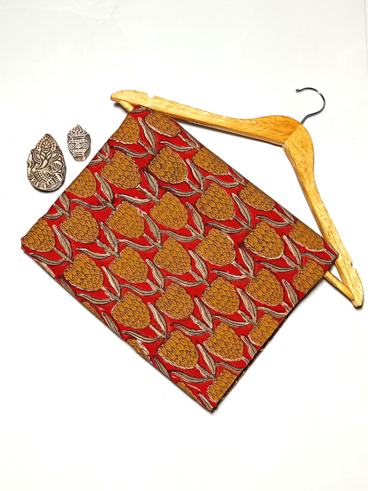 Bagru Kalamkari Mustrad Yellow Butta With Red Base Print