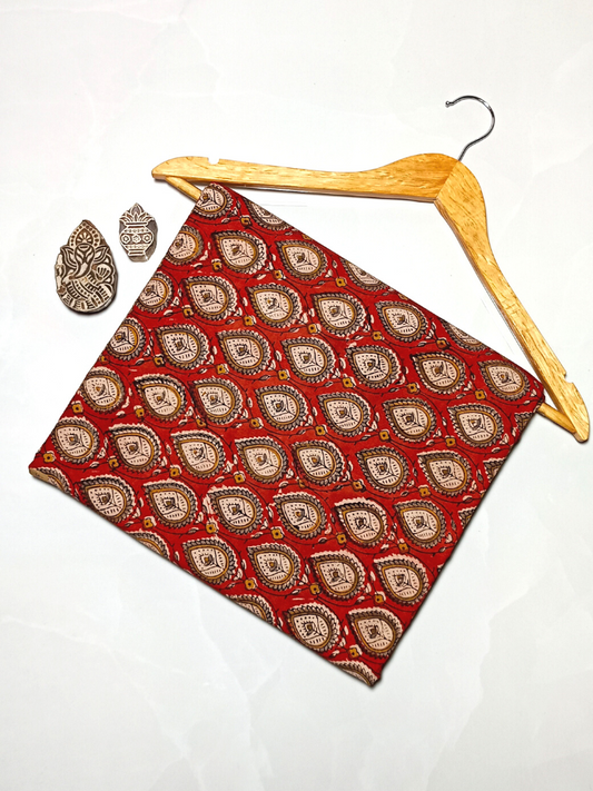 Bagru Kalamkari Red And Grey Small Butti Print