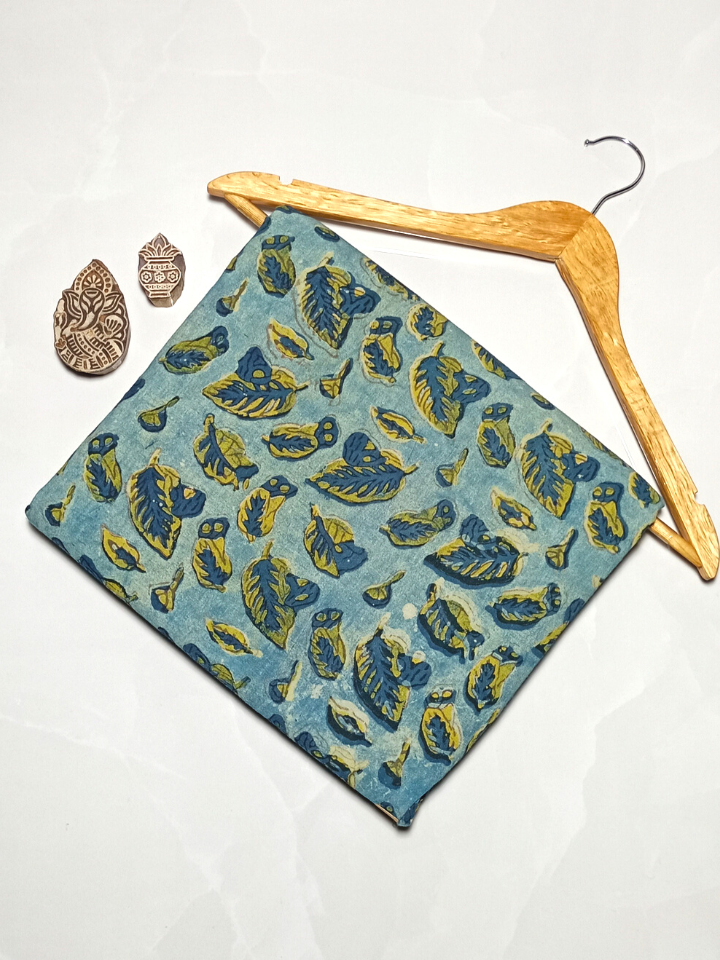 Ajrak Yellow And Indigo Vanaspati Leaves Print