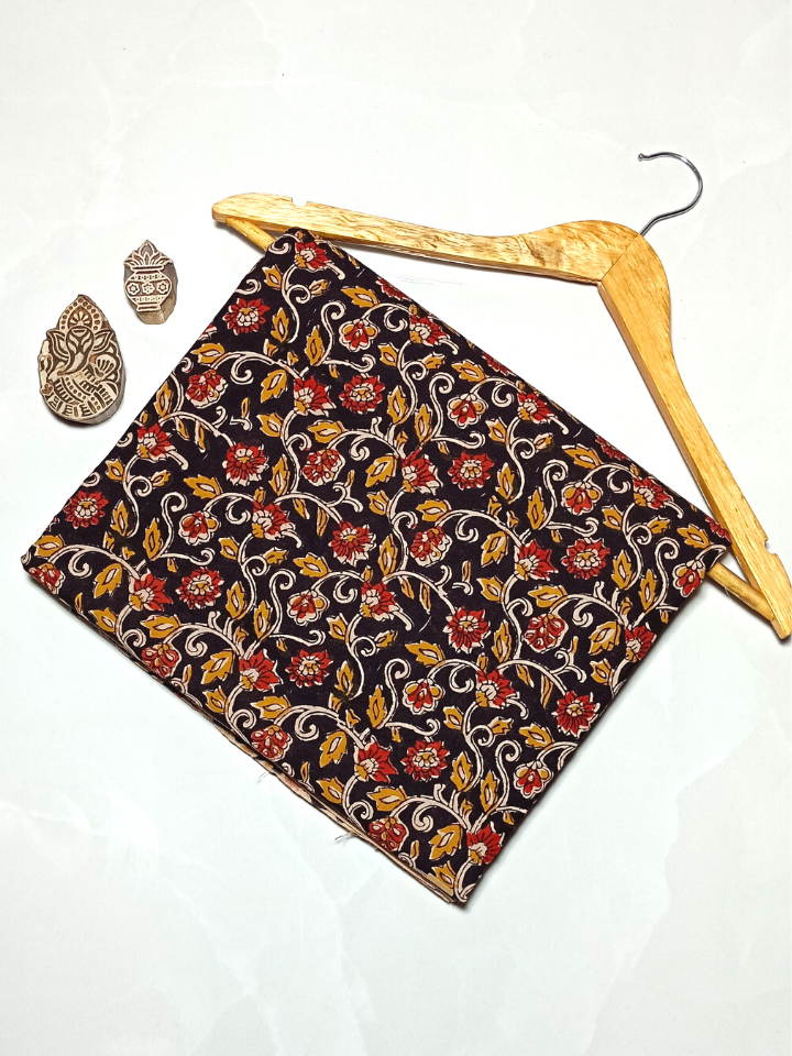 Bagru Kalamkari Red And Yellow Floral Jaal  Block Print