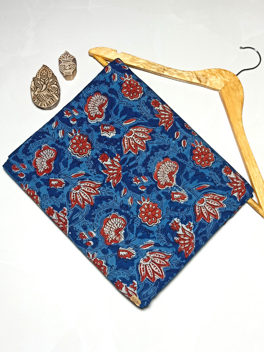 Jawtha Kalamkari Red And Indigo Floral Root Jaal Print