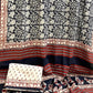 Bagru Kalamkari Floral Jaal Off Black Base With Red Flower Border Block Print Saree