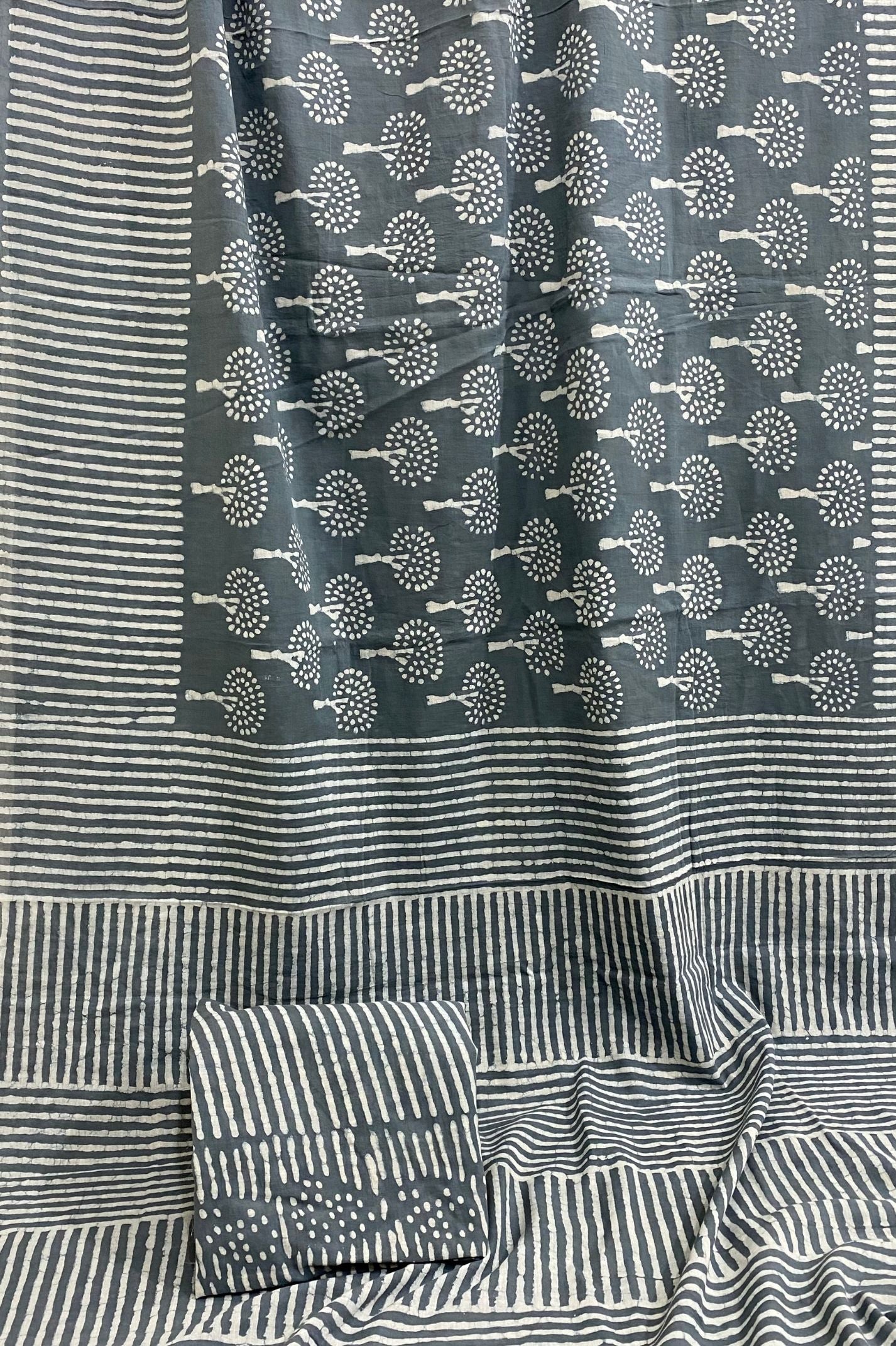 Small Straight Grey Base With Mud Dabu Hand Block Print Saree