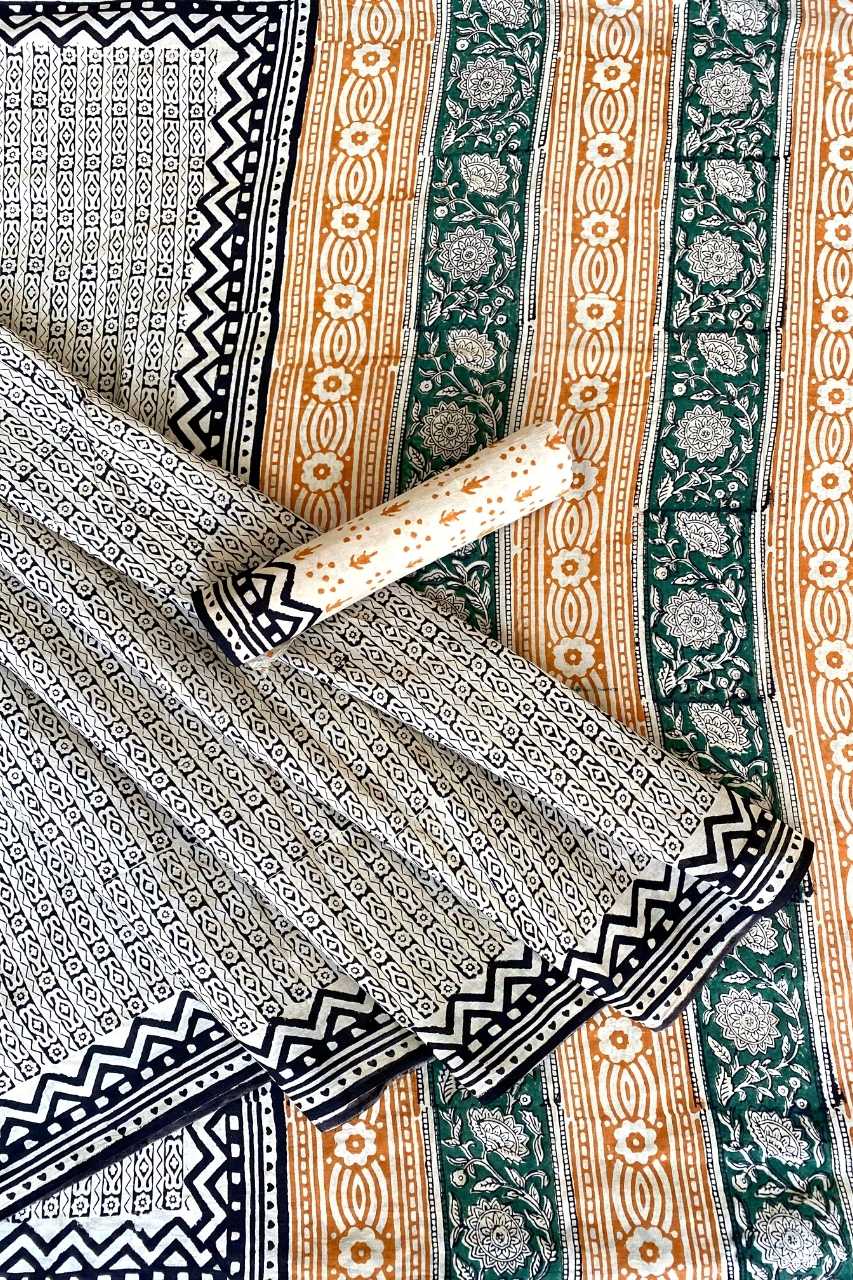Geometric Straight Silli Bagru Print Off White Base With Black Silli W ...