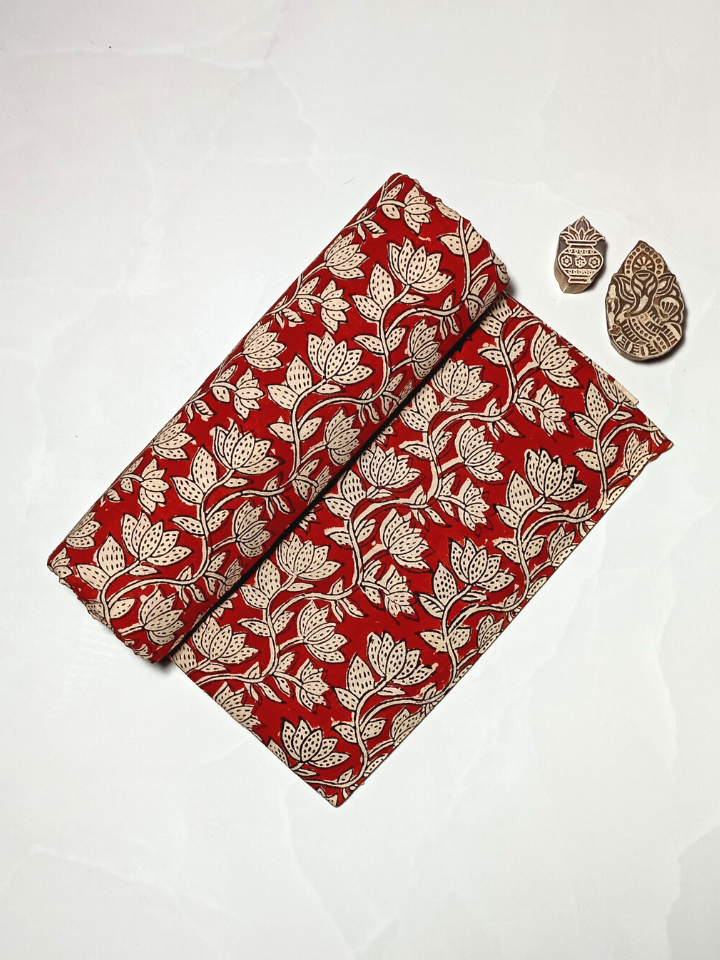 Bagru Kalamkari Red And Grey Flower Jaal Print