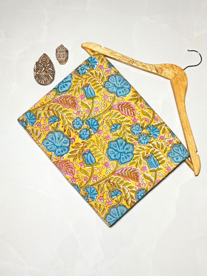 Rapid Yellow And Sky Blue Floral Kalamkari Jaal Print