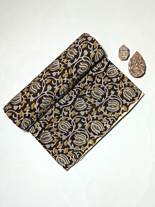 Bagru Kalamkari Grey Lotus With Red Root Jaal Print