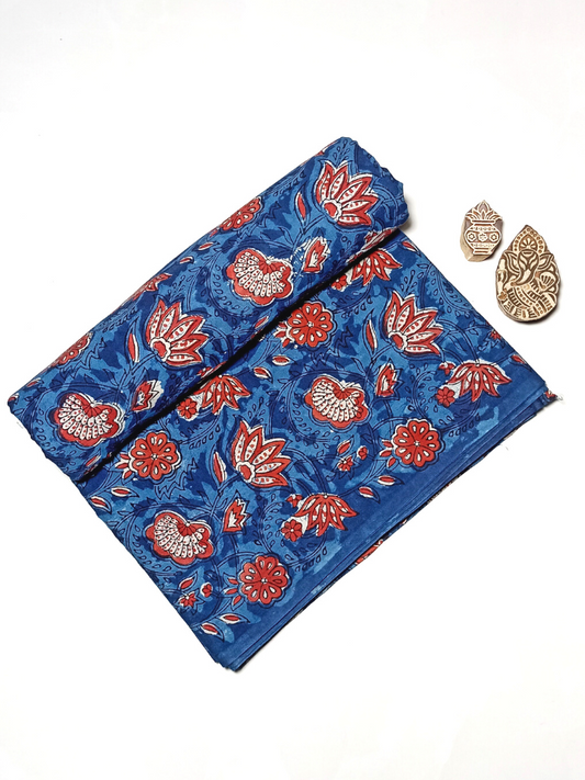 Jawtha Kalamkari Red And Indigo Floral Root Jaal Print