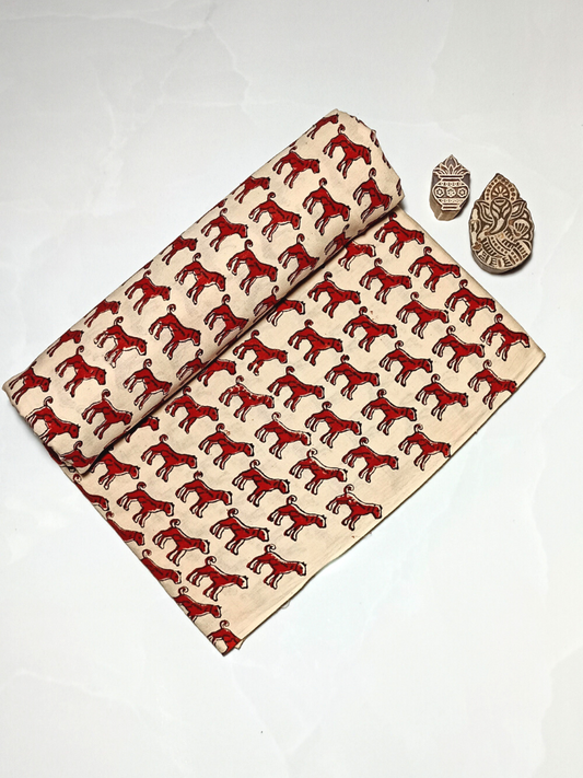 Bagru Red Color Dog Motif Hand Block Print